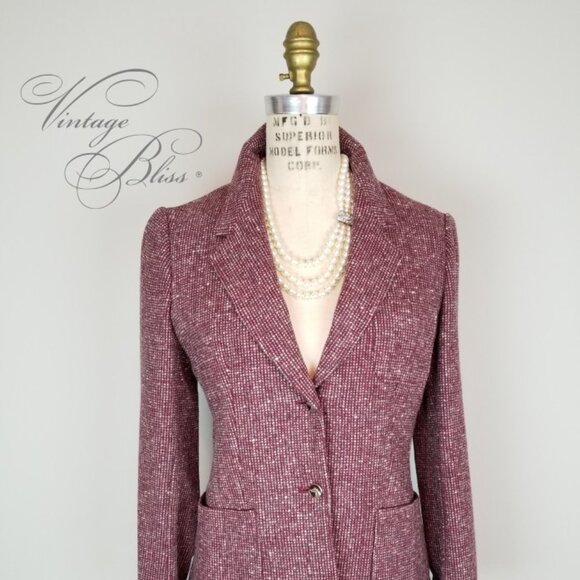 Vintage 1980's Jordache Ladies Burgundy Tweed Wool Blend Blazer - Picture 1 of 11
